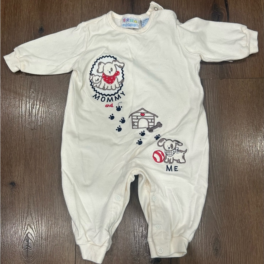 Vintage Baby Onesie with Cute Dog Print